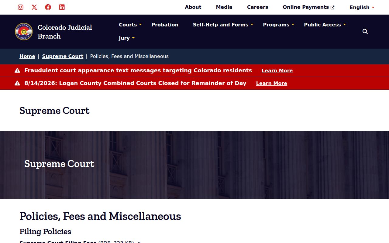 Broomfield County court date appellate policies and fees page