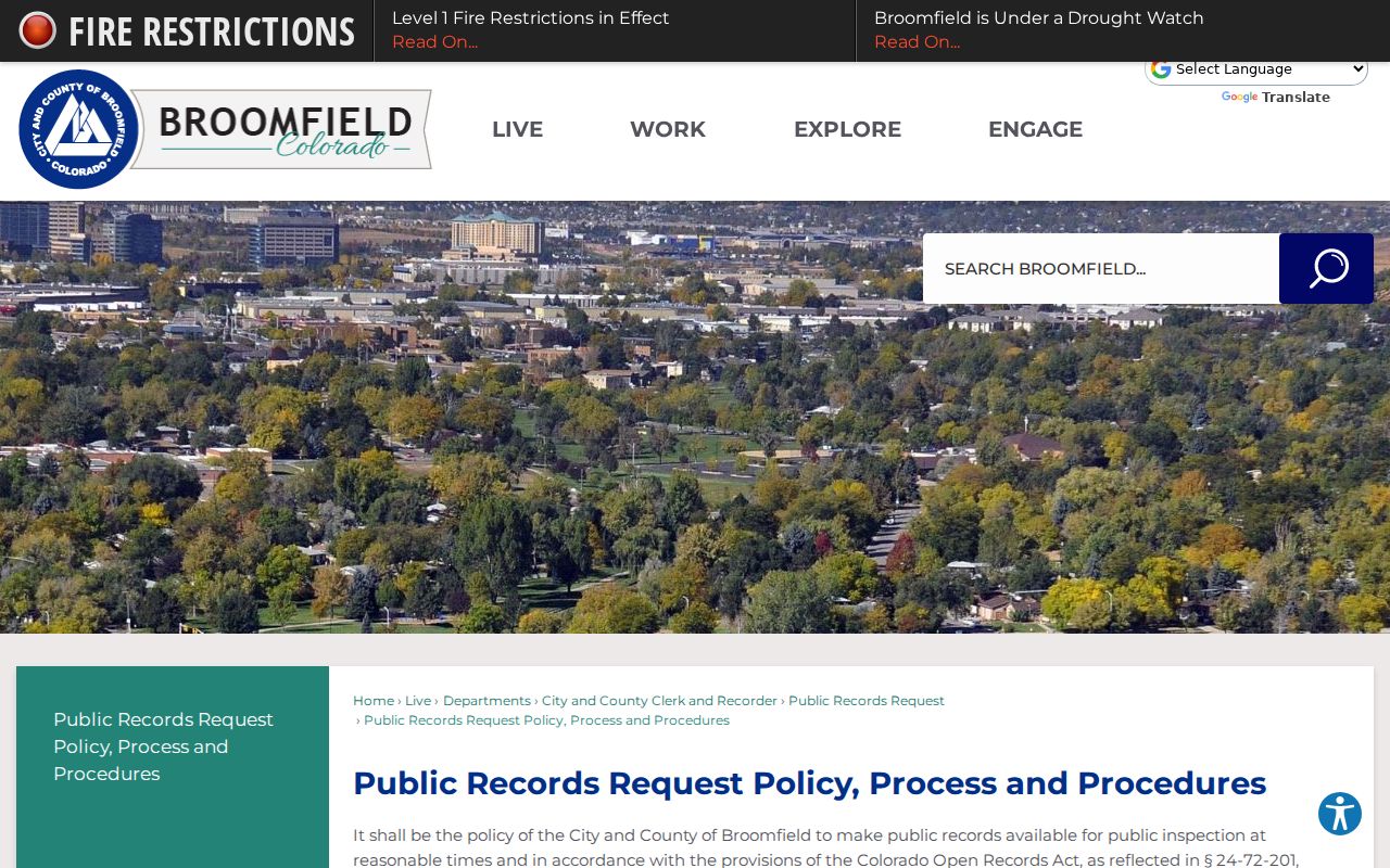 Broomfield County civil docket and CORA records policy distinction