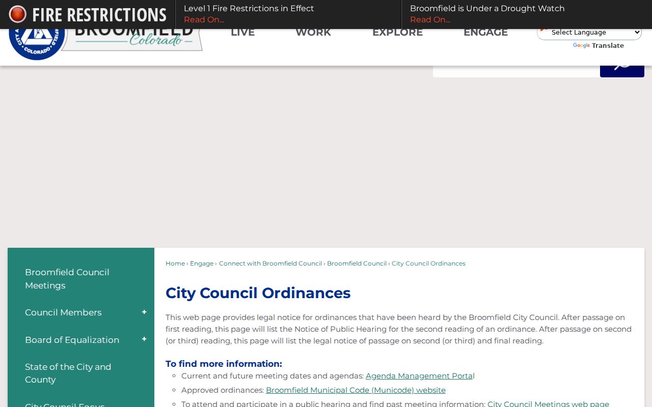 Broomfield County traffic ticket ordinance archive